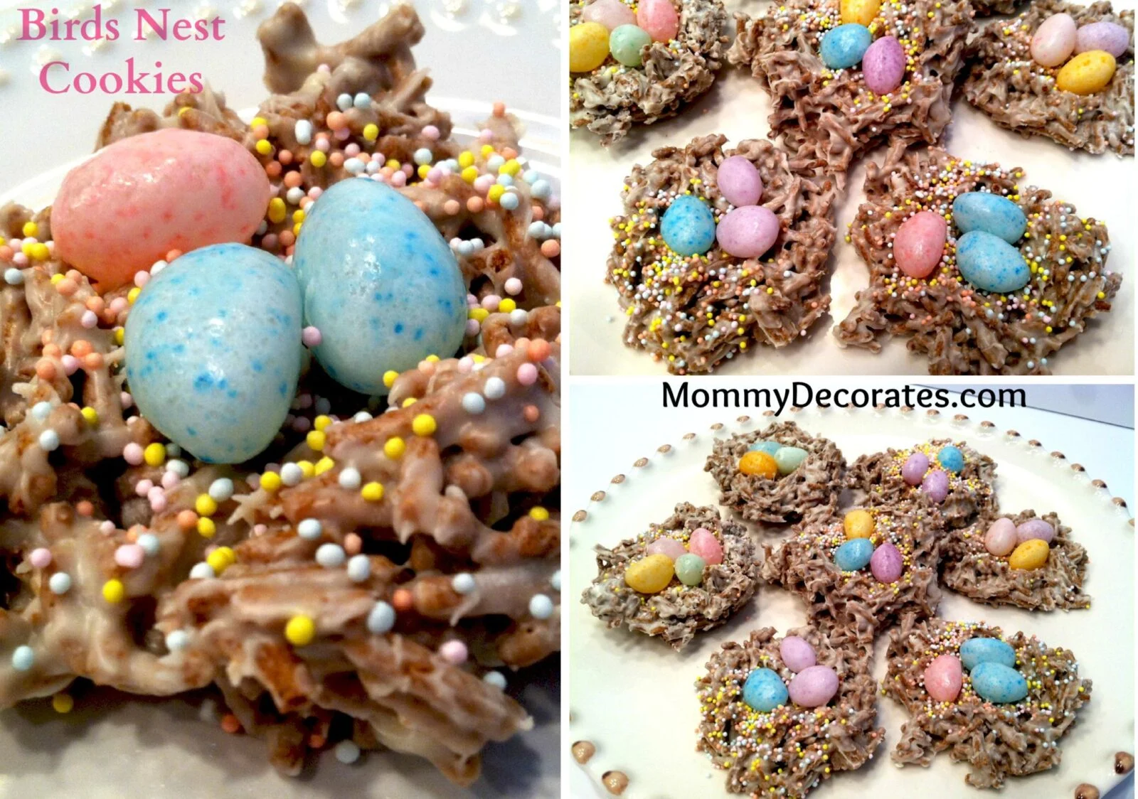 Easter birds nest cookies topped with candy eggs