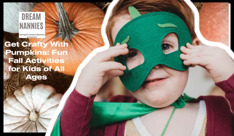 Child in a green mask with text: Get Crafty With Pumpkins