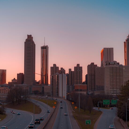Atlanta skyline at sunset — image for Atlanta nanny salary guide