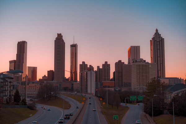 Atlanta skyline at sunset — image for Atlanta nanny salary guide