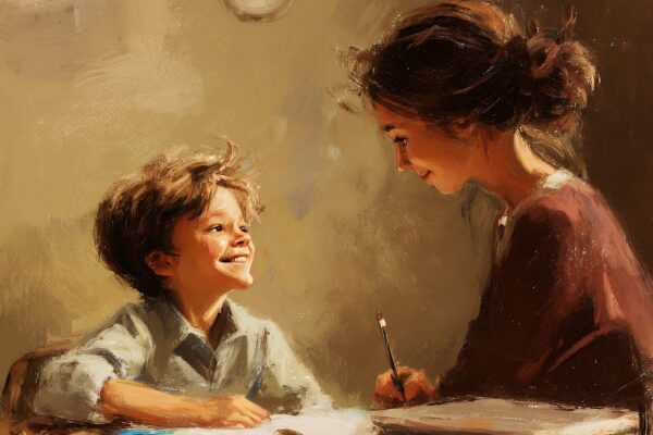 After-school nanny in Charlotte helping with homework at the kitchen table