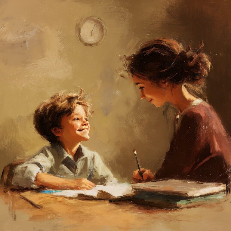 After-school nanny in Charlotte helping with homework at the kitchen table