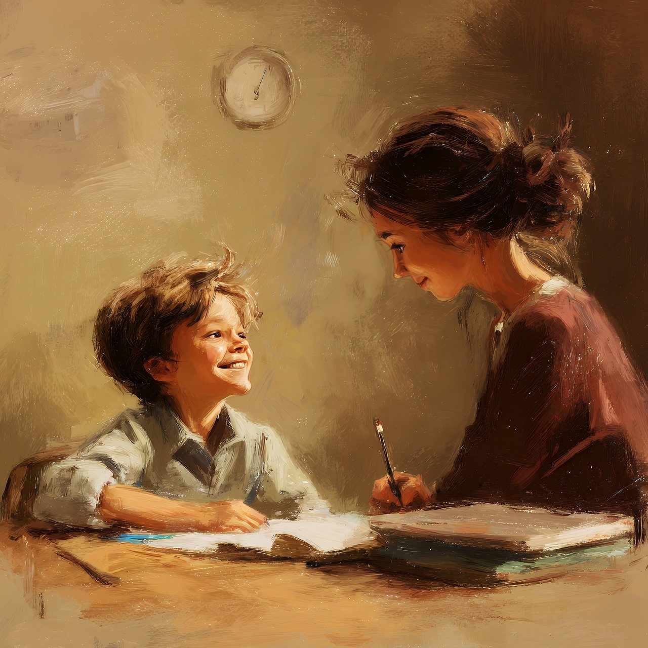 After-school nanny in Charlotte helping with homework at the kitchen table