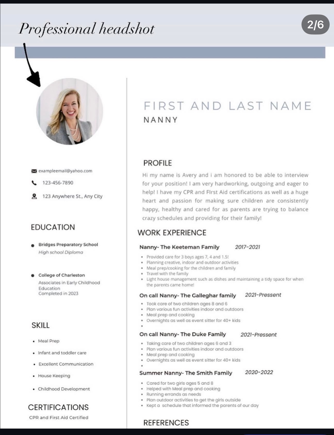 Professional Headshot on a Nanny Resume