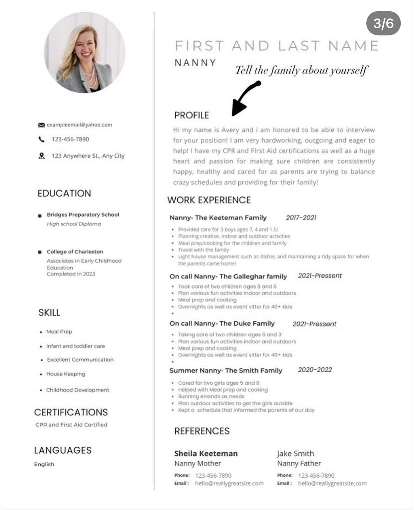 Personal Profile Section on a Nanny Resume