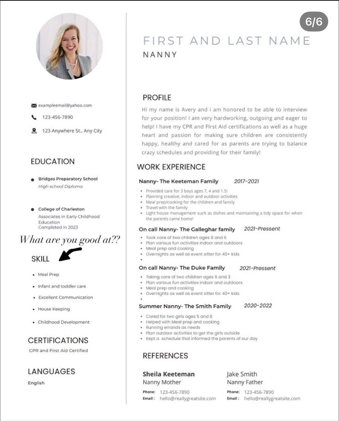 Skills Section on a Nanny Resume