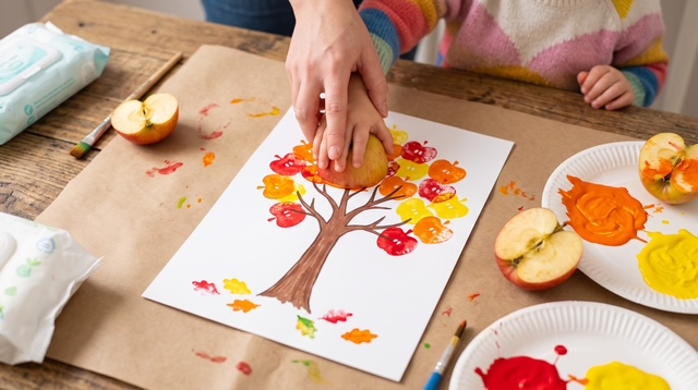 Apple Stamping Autumn Tree: An Easy Fall Craft for Toddlers